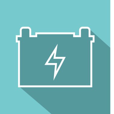 Kırmızı arkaplanda izole edilmiş düz biçimdeki pil simgesi