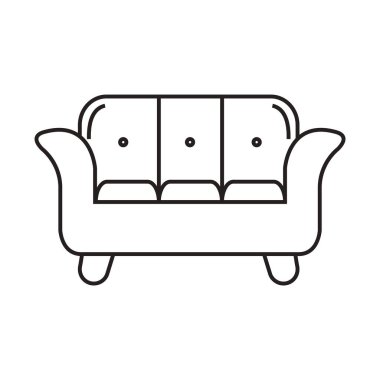 Beyaz arkaplanda izole edilmiş ana hatlı kanepe simgesi. mobilya sembolü illüstrasyonu.