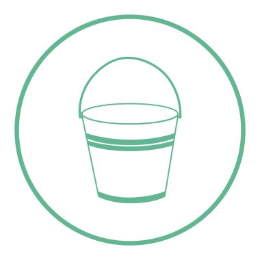 Beyaz arkaplan vektörü illüstrasyonunda izole edilmiş mavi dairedeki kova simgesi