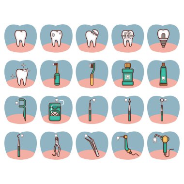 farklı renklerde diş simgeleri