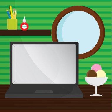 Ofis içi bilgisayar ve dizüstü bilgisayarın vektör çizimi