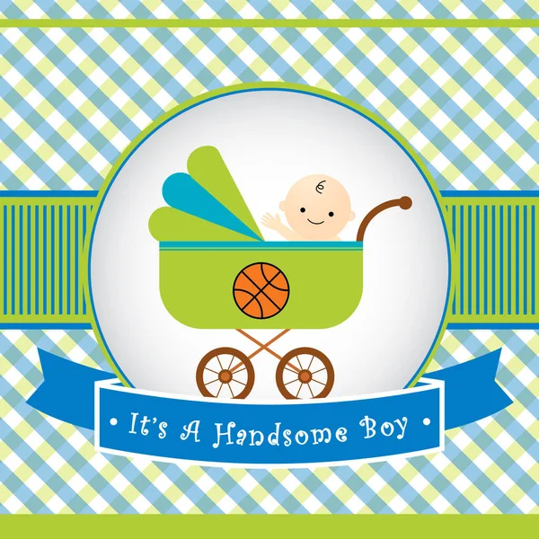 Cartão Chuveiro Bebê Com Menino Bonito —  Vetores de Stock