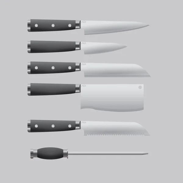 Vector Illustration Set Kitchen Knives — Stock Vector