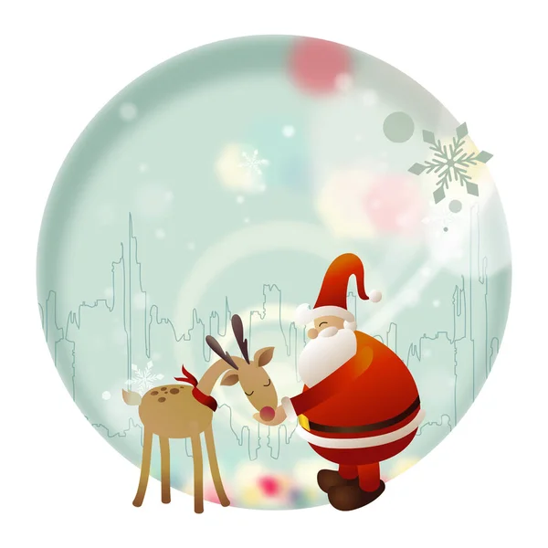 Weihnachtskarte Mit Weihnachtsmann Und Rentier — Stockvektor