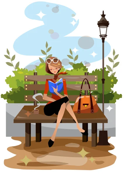 Vector Illustration Girl Reading Book — Stock Vector