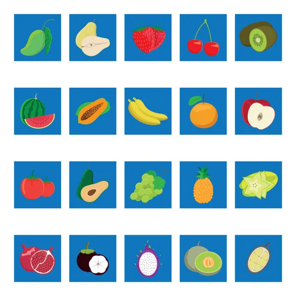 Fruits Vegetables Icons Set Flat Style Vector Illustration — Stock Vector