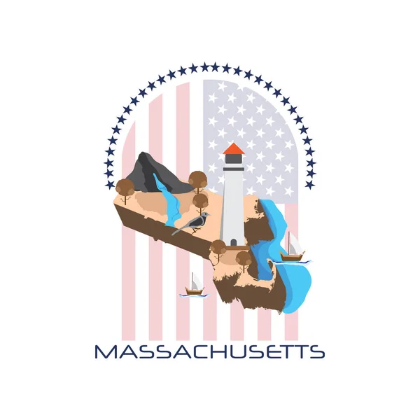 Вектор Значок Массачусетса Флагом Города Америки — стоковый вектор