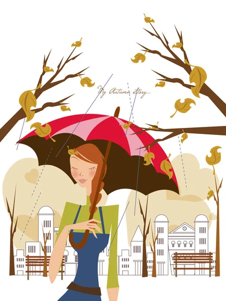 Vector Illustration Woman Umbrella — Stock Vector