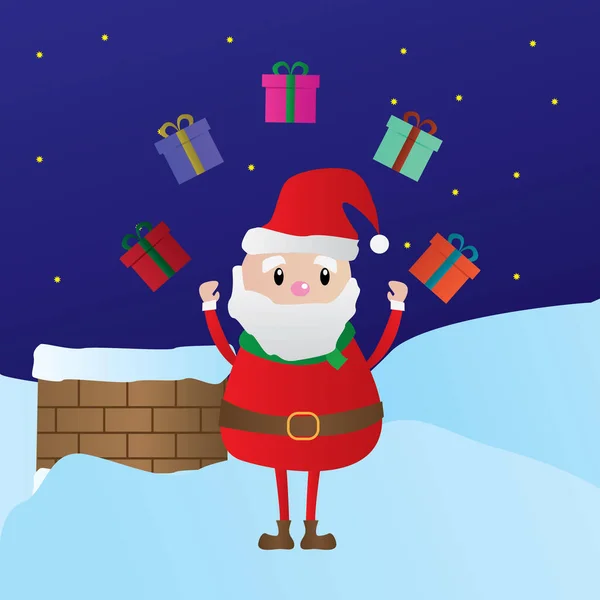 Santa Claus Con Caja Regalo Árbol Navidad — Vector de stock