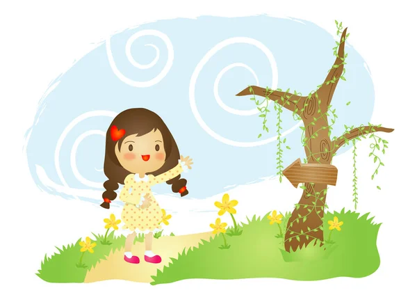 Chica Jardín Con Flores — Vector de stock