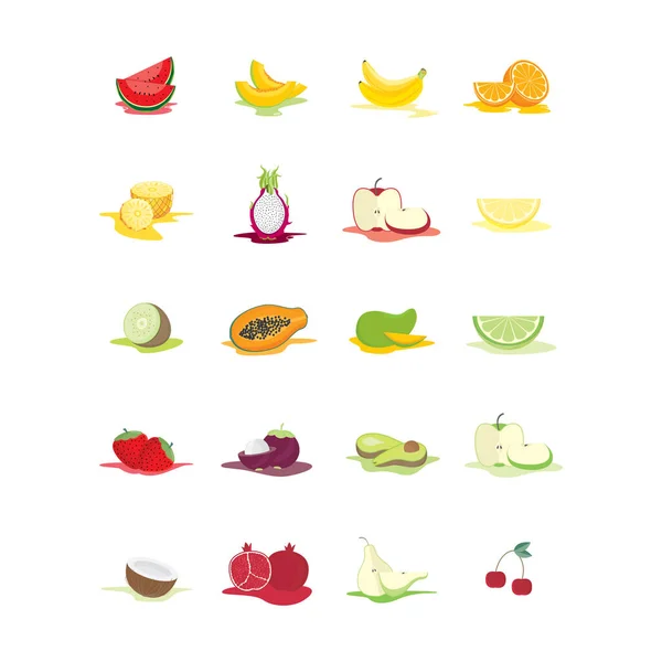 Vector Set Fruits Vegetables — Stock Vector