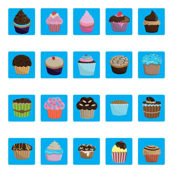 Set Different Kinds Cupcakes — Stock Vector