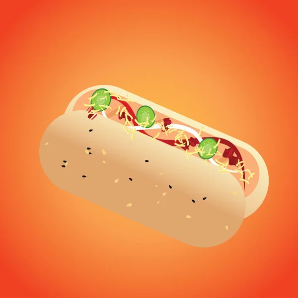 Illustrazione Vettoriale Hot Dog Con Salsiccia — Vettoriale Stock