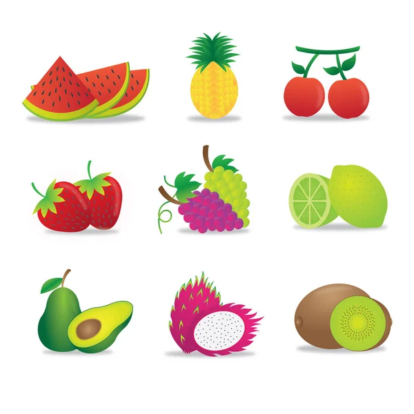 Obst Und Beerensatz Vektorillustration — Stockvektor