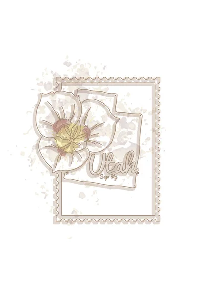 花や切手のあるヴィンテージポストカード — ストックベクタ
