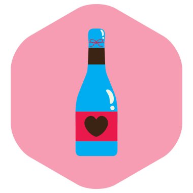 Beyaz arka planda izole edilmiş bir şişe şampanya ikonu. Sevgililer Günü sembolü vektör illüstrasyonu.