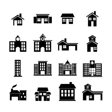 Farklı evlerin siyah siluetleri.