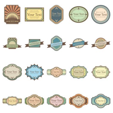 Eski etiketler ve rozetler seti
