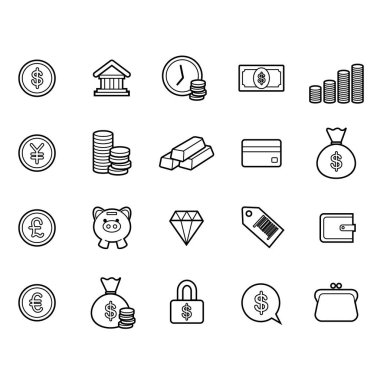 Bankacılık ve finans simgelerinin vektör illüstrasyonu