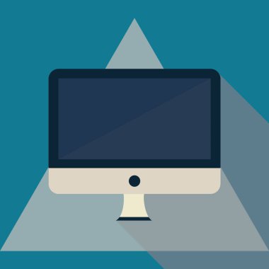 düz simge uzun gölge ve modern bilgisayar bilgisayarı