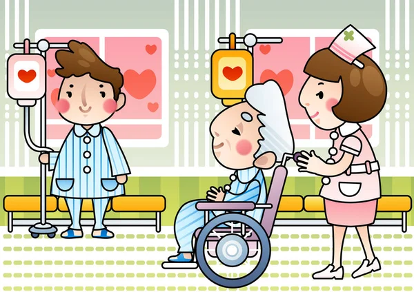 Vektorillustration Einer Cartoon Familie Mit Einer Krankenschwester — Stockvektor