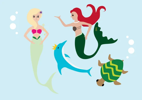 Vektor Illustration Einer Niedlichen Karikatur Meerjungfrau — Stockvektor