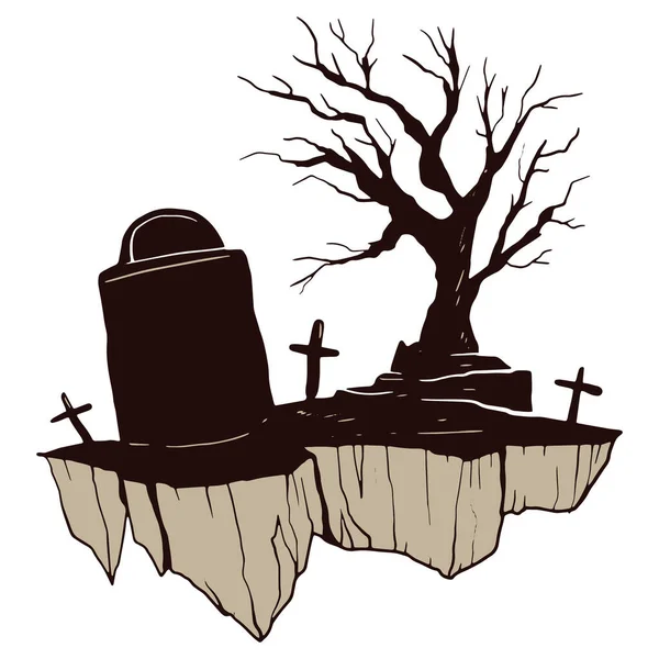 Cimetière Effrayant Halloween Avec Chauves Souris Arbre Mort — Image vectorielle