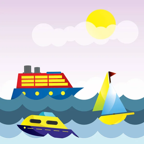 Vector Ilustración Fondo Con Barco — Vector de stock