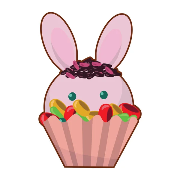 stock vector cute cartoon bunny with cupcake icon vector