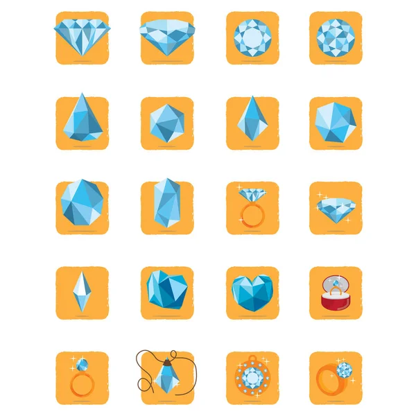 Conjunto Iconos Vectoriales Diamantes Joyas Diamantes Piedras Preciosas — Vector de stock