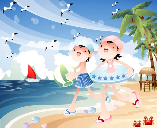 Illustration Couple Plage — Image vectorielle