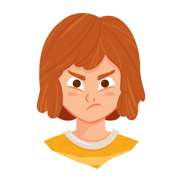 Chica Triste Cara Vector Ilustración — Vector de stock