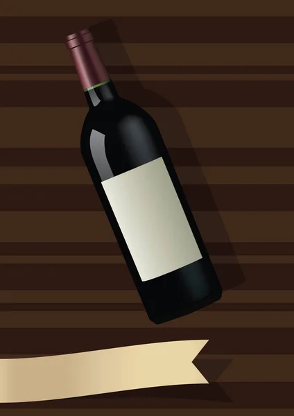 Botella Vino Vidrio Con Una Cinta Roja — Vector de stock