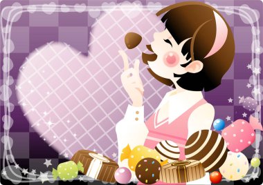 Bir kızın çizgi film karakterinin vektör çizimi