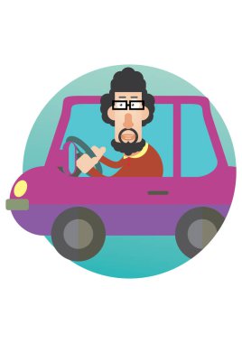 Adam yolda araba kullanıyor.