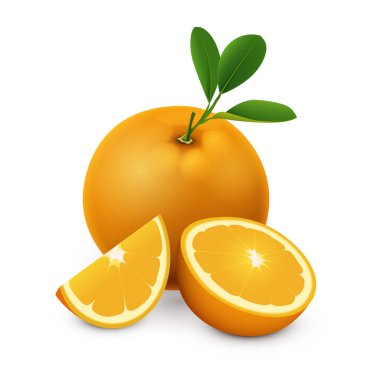 beyaz arkaplanda yaprak ile portakal meyvesi