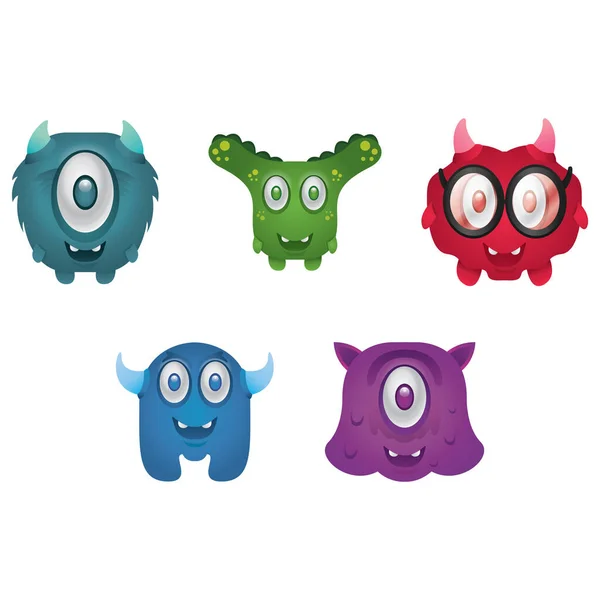 Lindo Monstruo Personaje Dibujos Animados Conjunto — Vector de stock