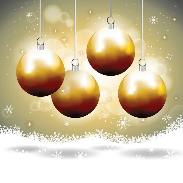 Fond Noël Avec Des Boules Des Flocons Neige — Image vectorielle