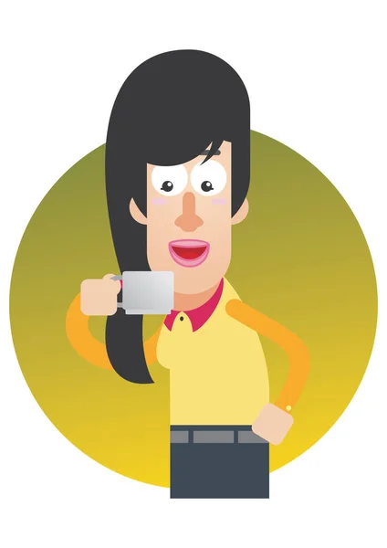 Una Joven Con Una Taza Café — Vector de stock