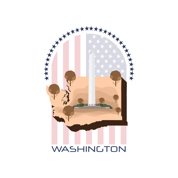 Vektor Washington Ikone Mit Der Flagge Der Stadt Der Amerika — Stockvektor