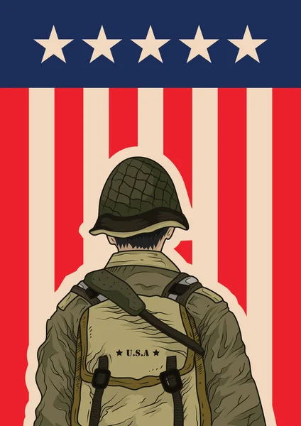 Soldat Américain Avec Casque Uniforme — Image vectorielle