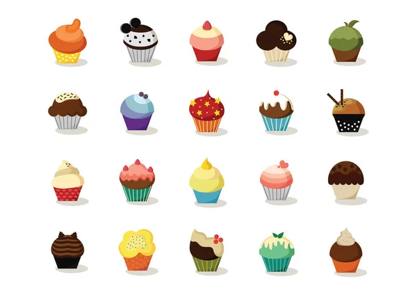 Conjunto Cupcakes Com Sabores Diferentes —  Vetores de Stock
