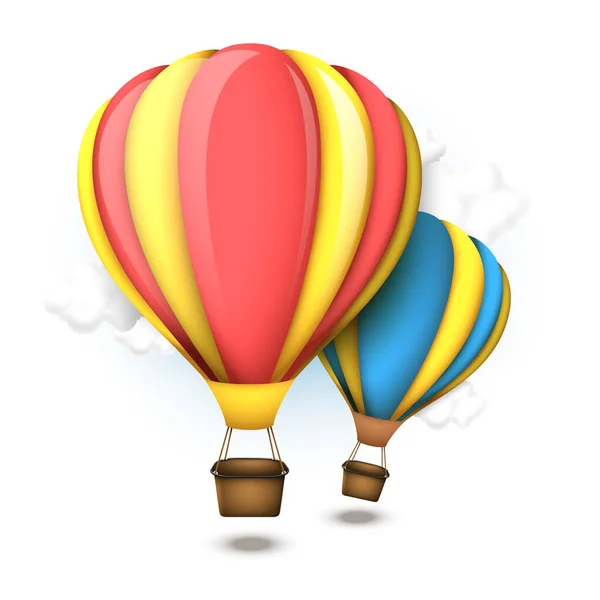 Αερόστατο Θερμού Αέρα Σύννεφα Και Μπαλόνια Που Απομονώνονται Λευκό Φόντο — Διανυσματικό Αρχείο