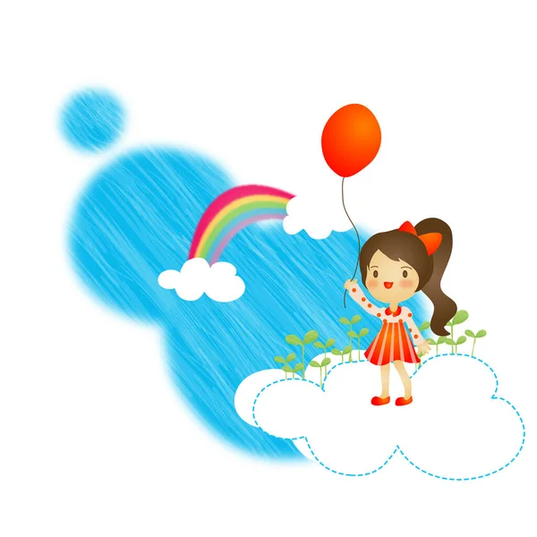 Illustration Girl Balloon — Stock Vector
