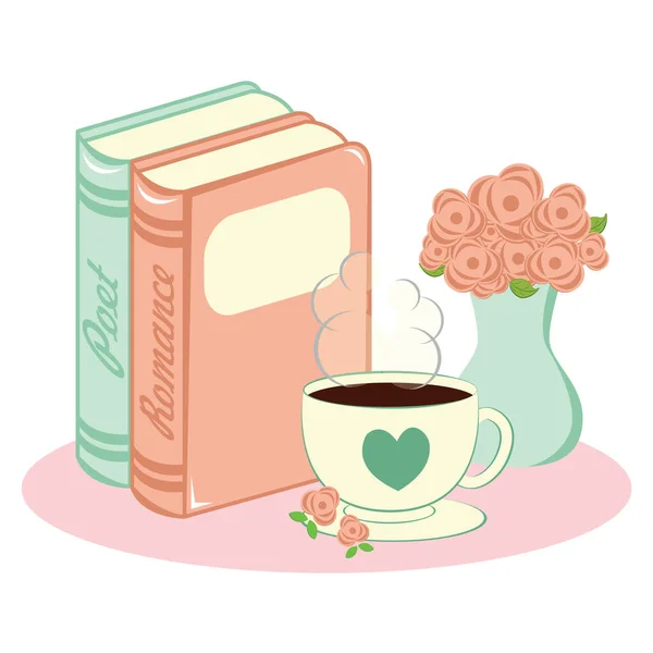 Xícara Café Cartão Chá Com Flores — Vetor de Stock