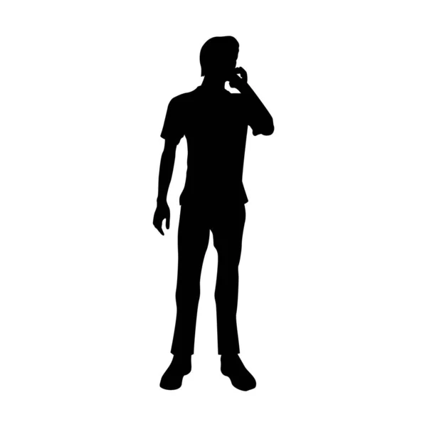 Silhouette Man Black Suit White Background — Stock Vector