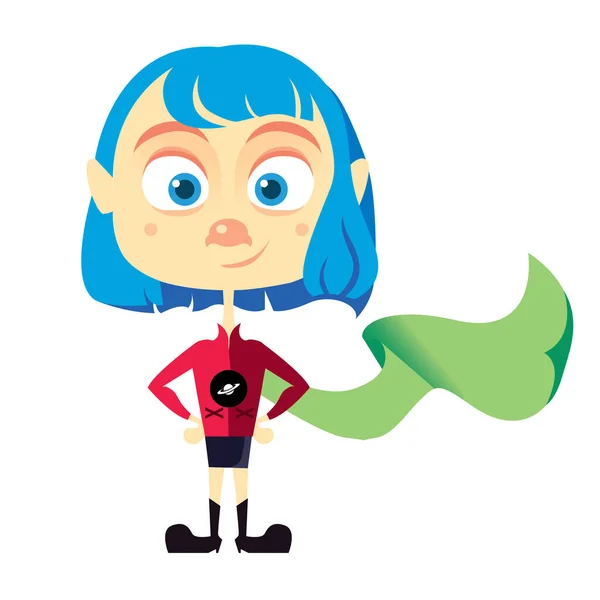 Desenho Animado Super Herói Menina Com Uma Mochila Saco — Vetor de Stock
