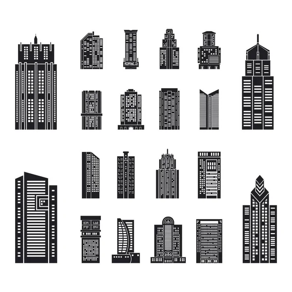 Uppsättning Svarta Silhuetter Byggnader Vektor Illustration — Stock vektor