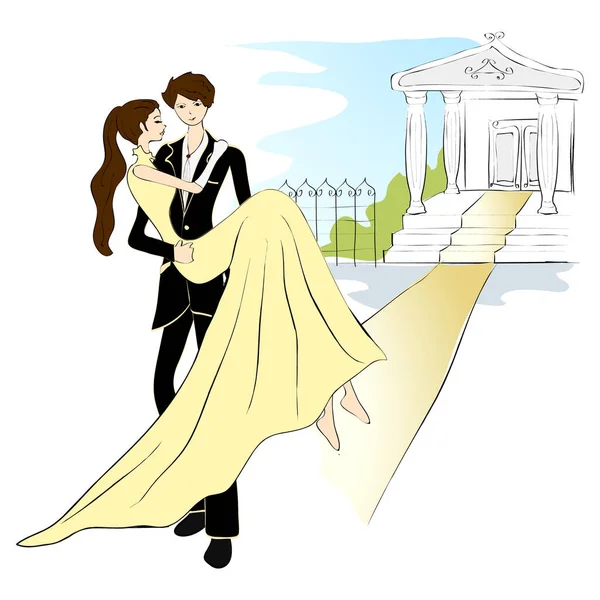 花嫁と新郎のカップルのベクトル図 — ストックベクタ