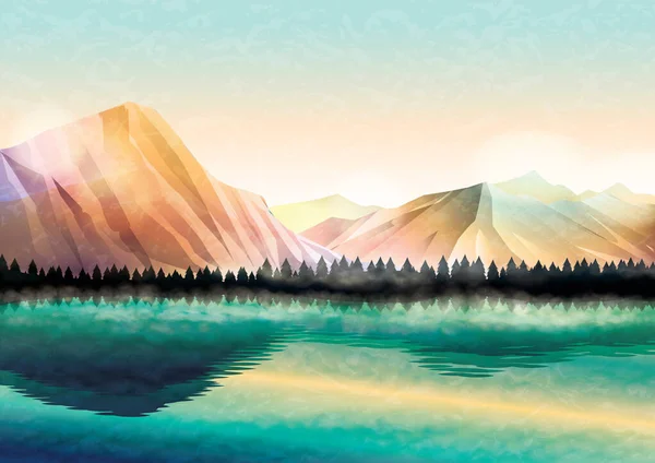 Paysage Montagne Avec Lac Montagnes — Image vectorielle